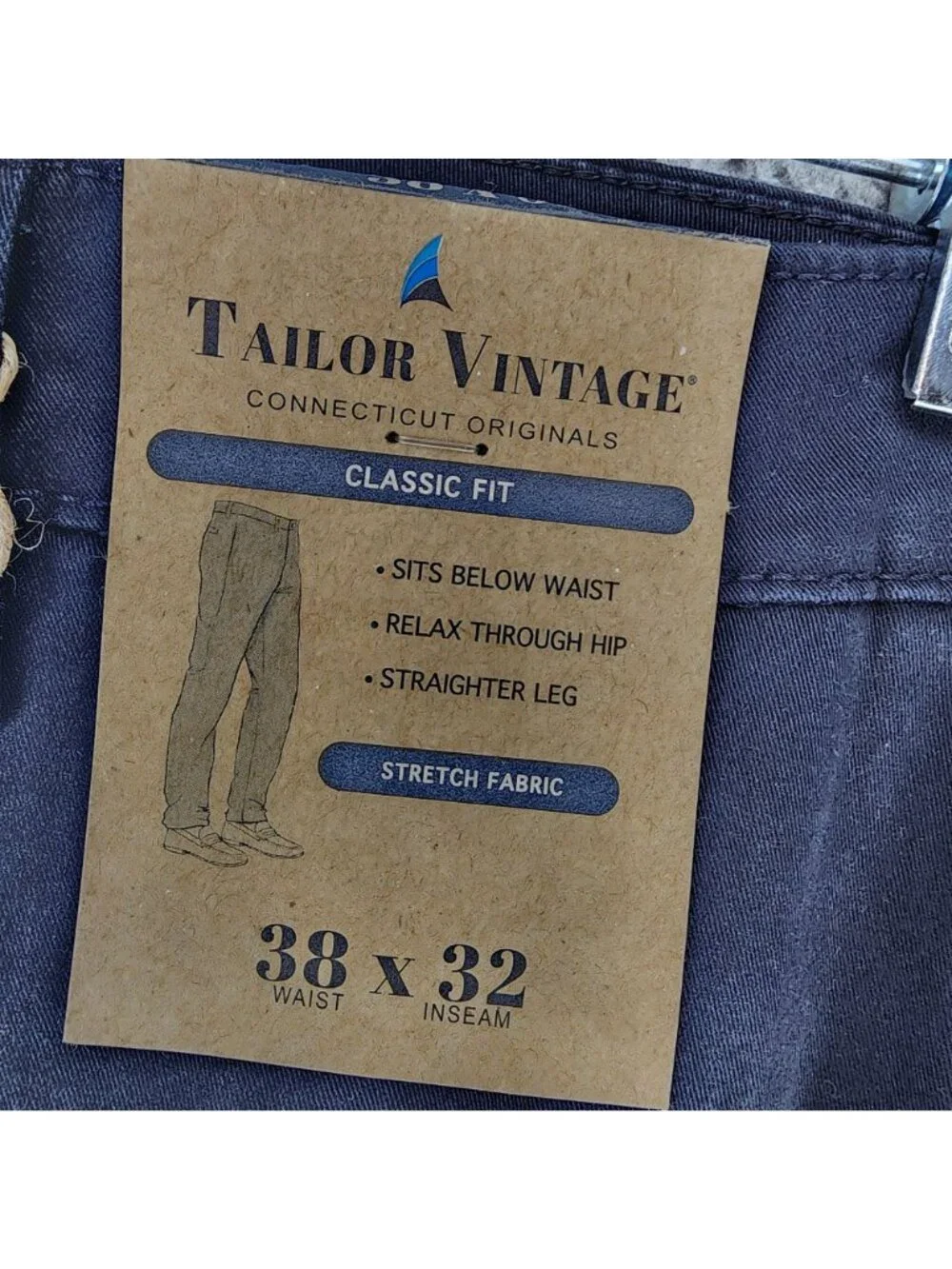 Tailor Vintage Pants Mens 38x32 Blue Stretch High Rise Classic Fit *NWT*